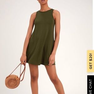 Lulus Basic Olive Green Sleeveless Swing Dress